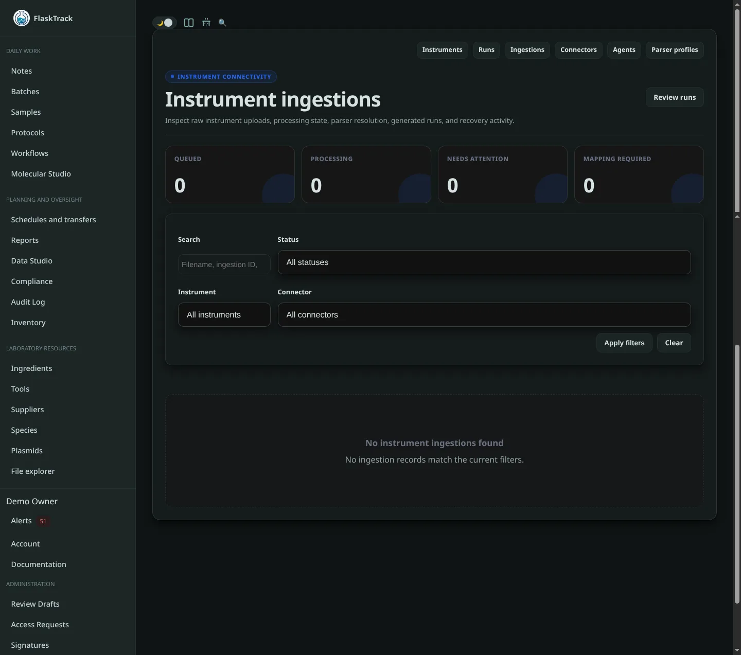 Instrument ingestions page