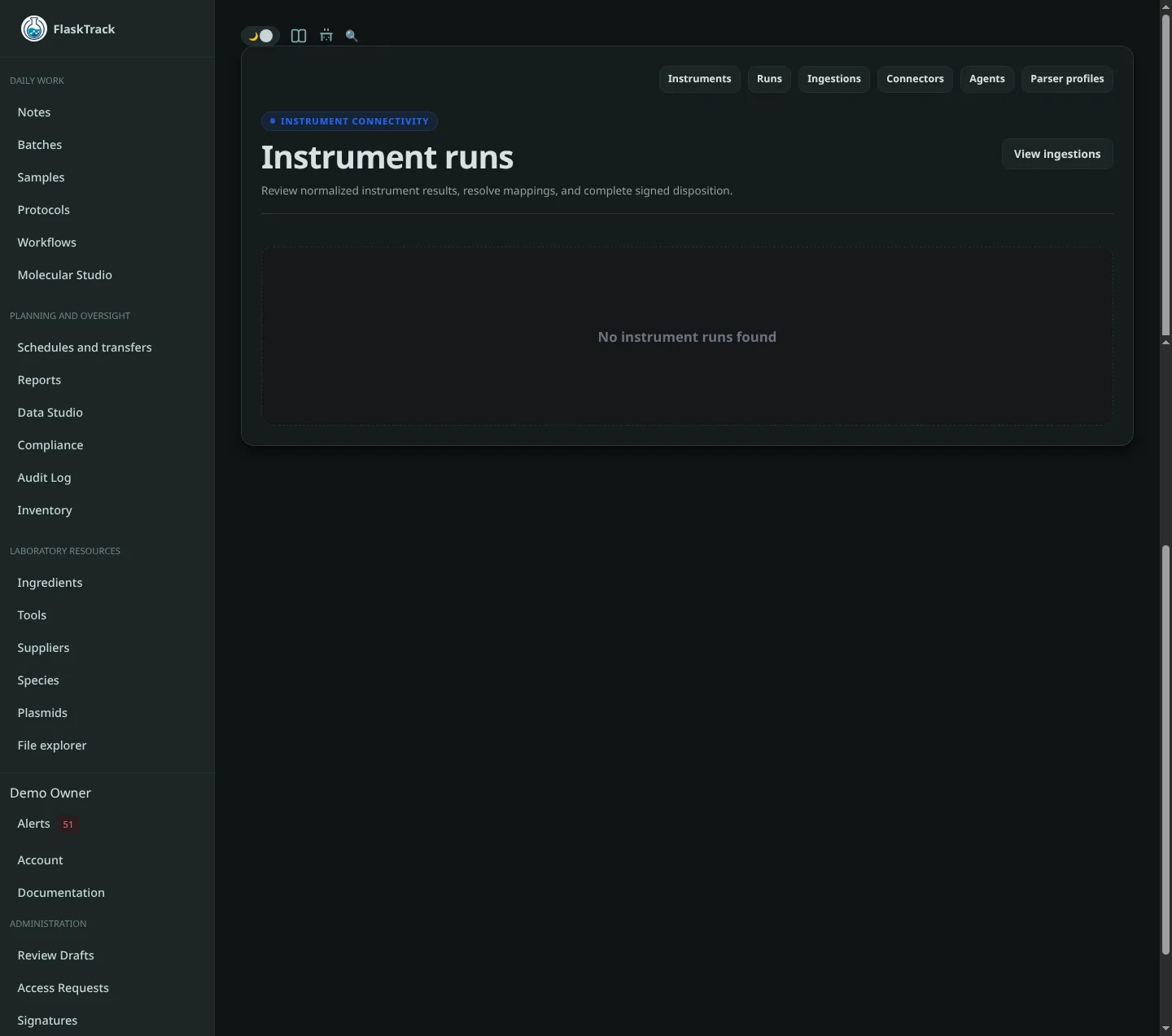 Instrument runs page