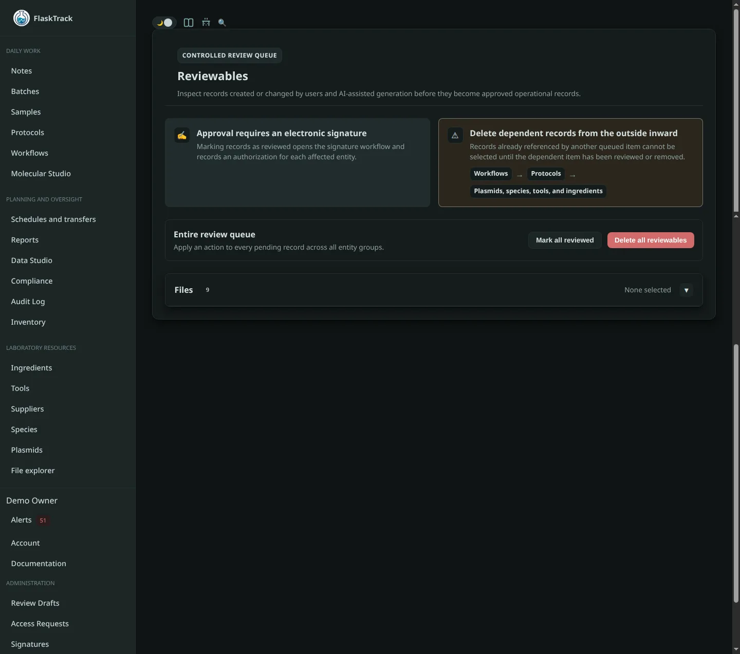 Organization review queue in FlaskTrack