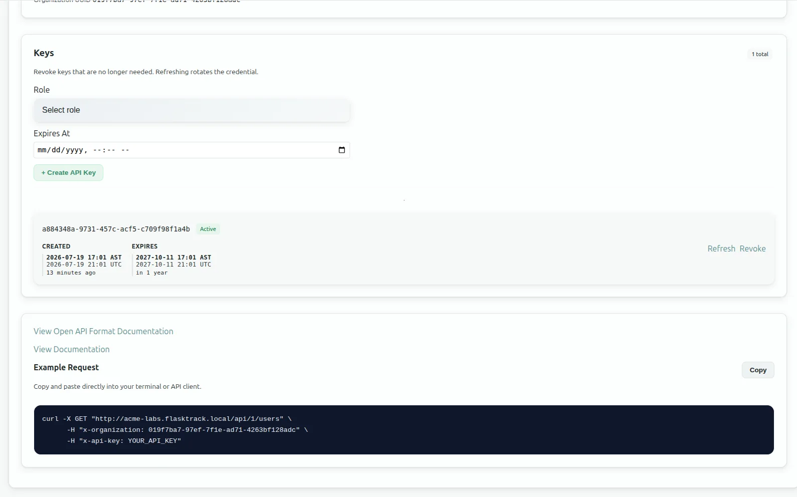 Flask Track API keys and integrations settings