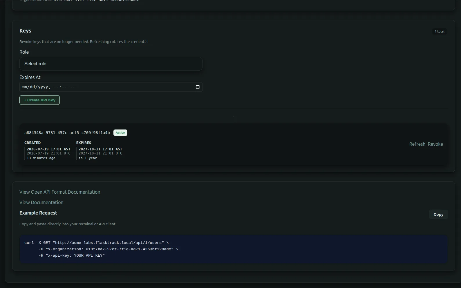Flask Track API keys and integrations settings