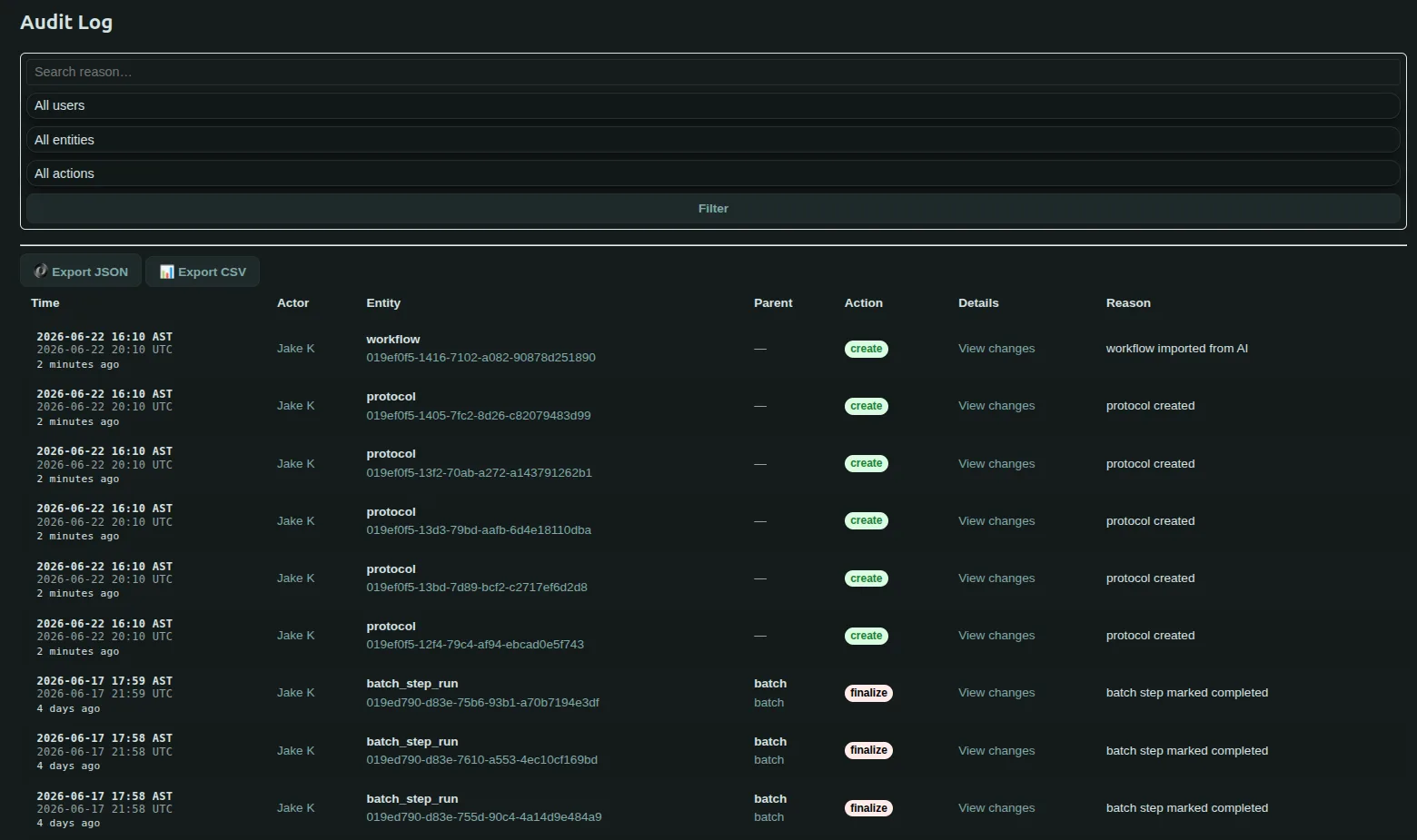 Flask Track audit log and integrity records