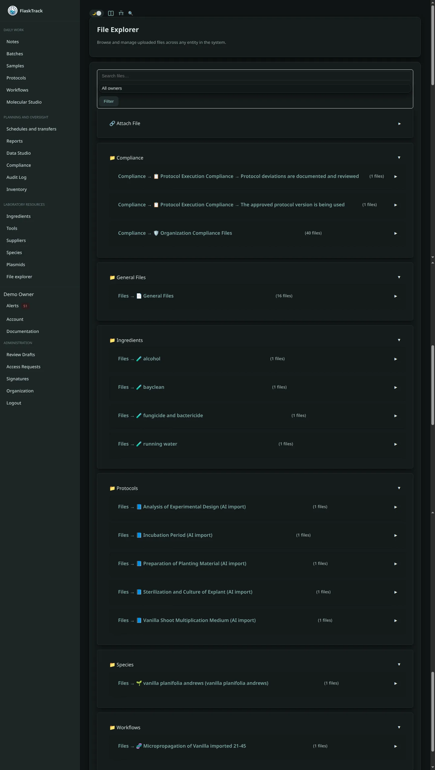 Files page in FlaskTrack