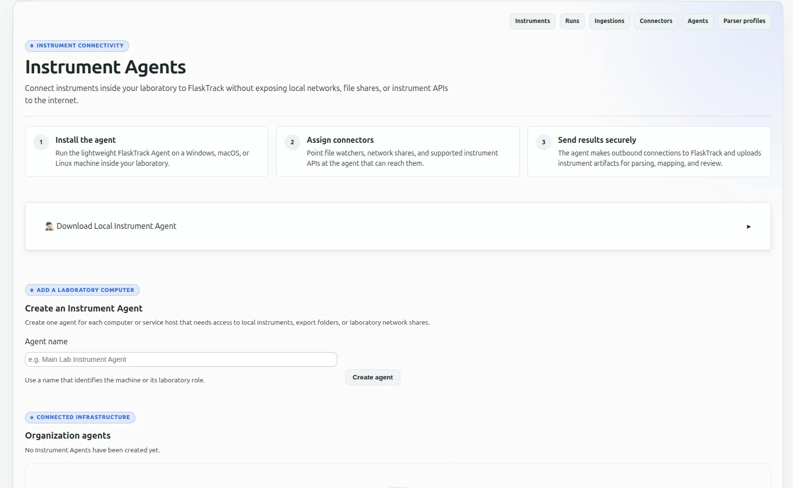 FlaskTrack Instrument Connectivity Agent - Easy deployment and configuration across laboratory equipment to keep data in sync and in context.