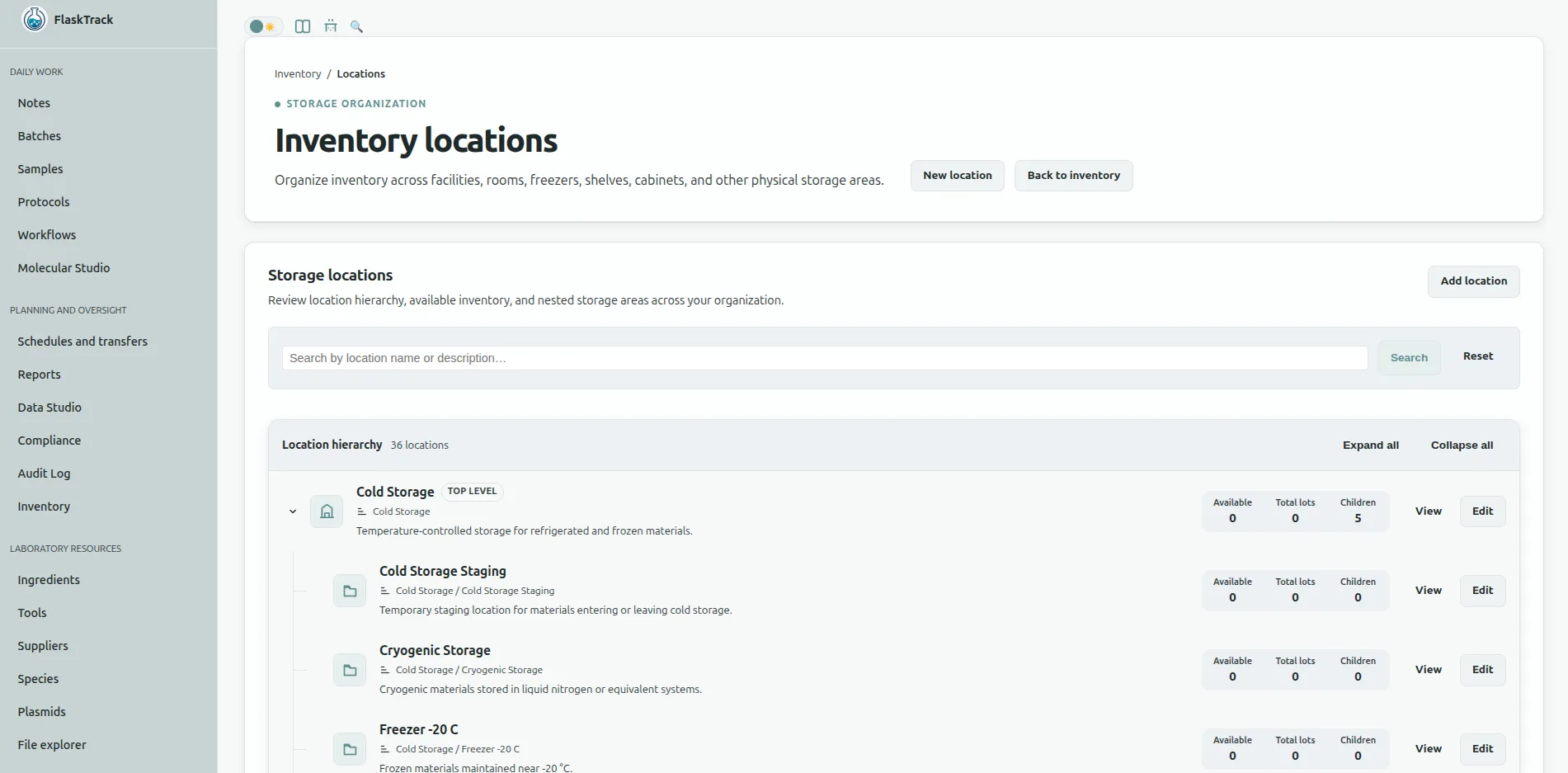 FlaskTrack electronic laboratory inventory for managing labspace, orders and on hand inventory for workflow execution
