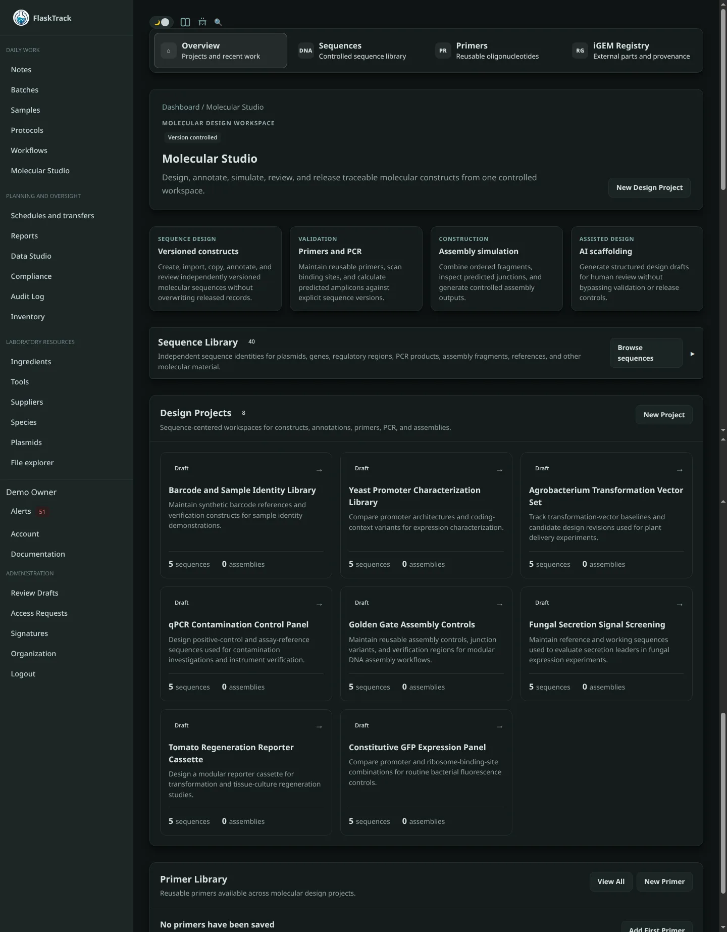 Molecular Studio overview in FlaskTrack