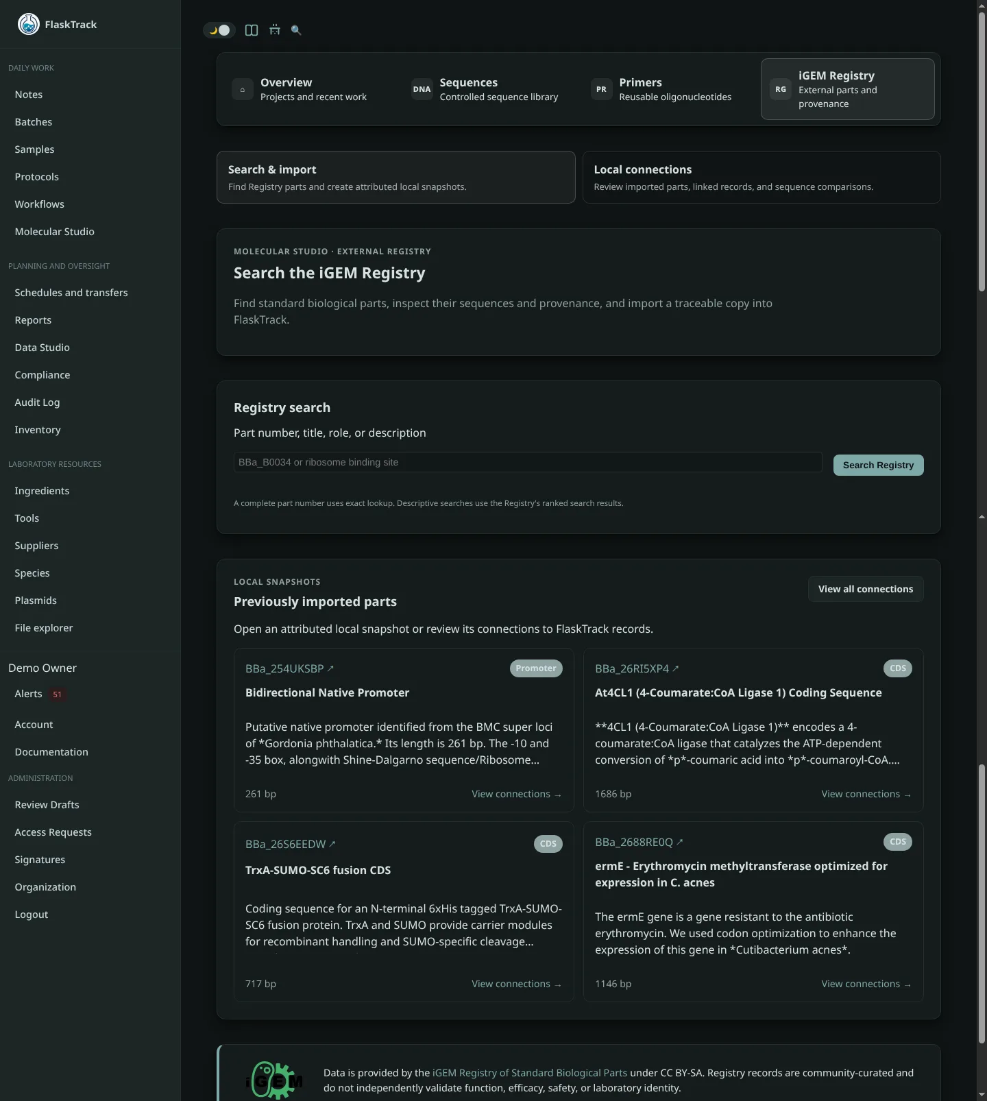 iGEM Registry integration in Molecular Studio