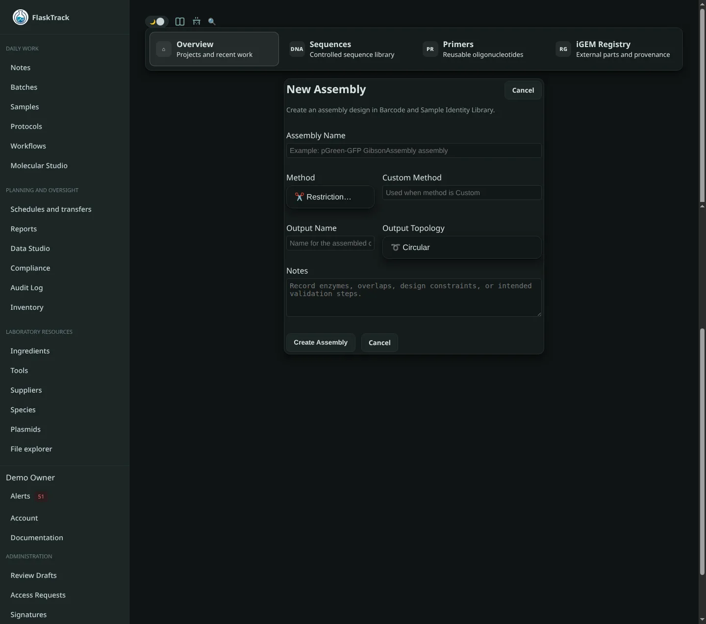 New assembly form in Molecular Studio