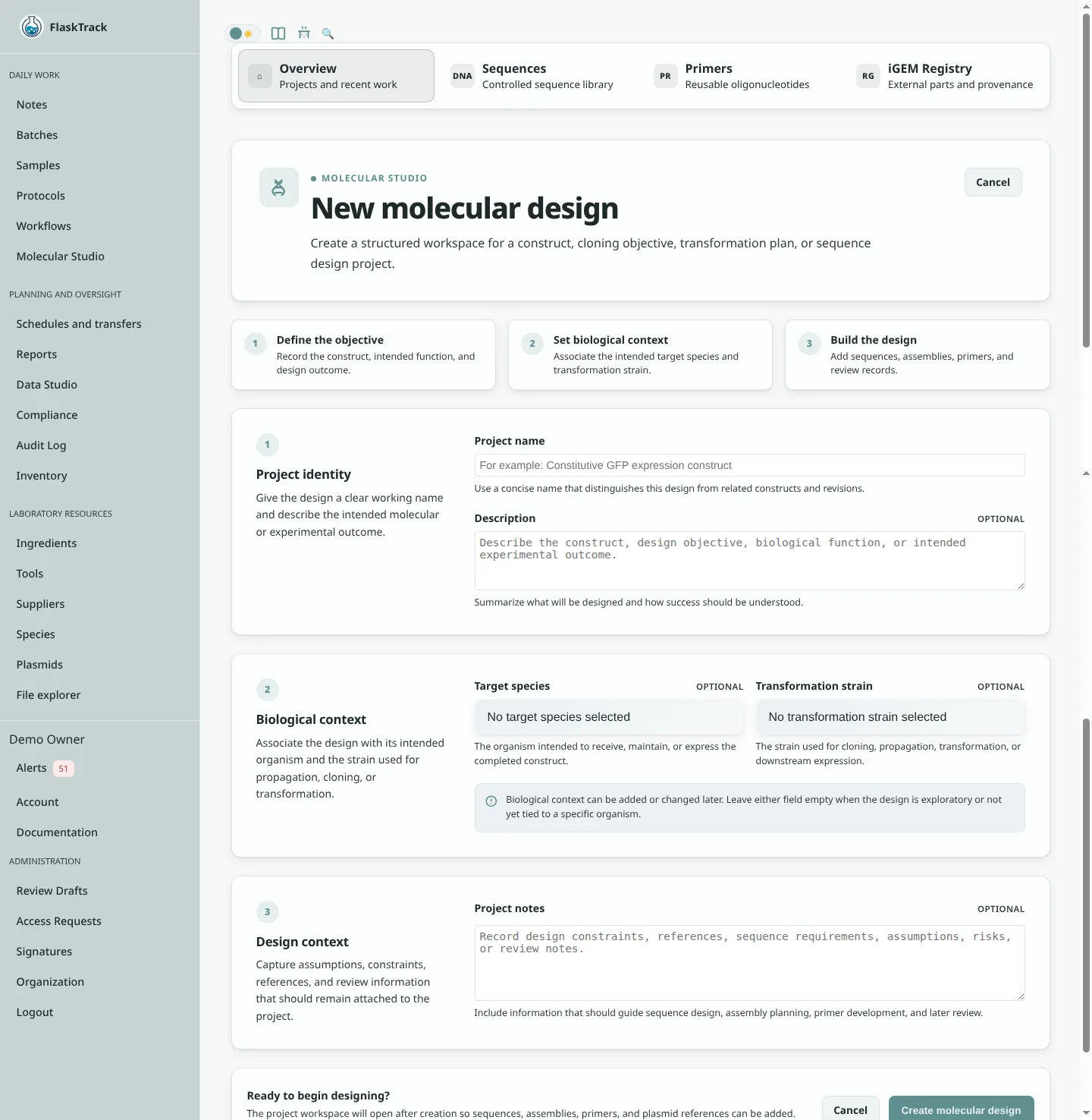 Molecular Studio project detail page
