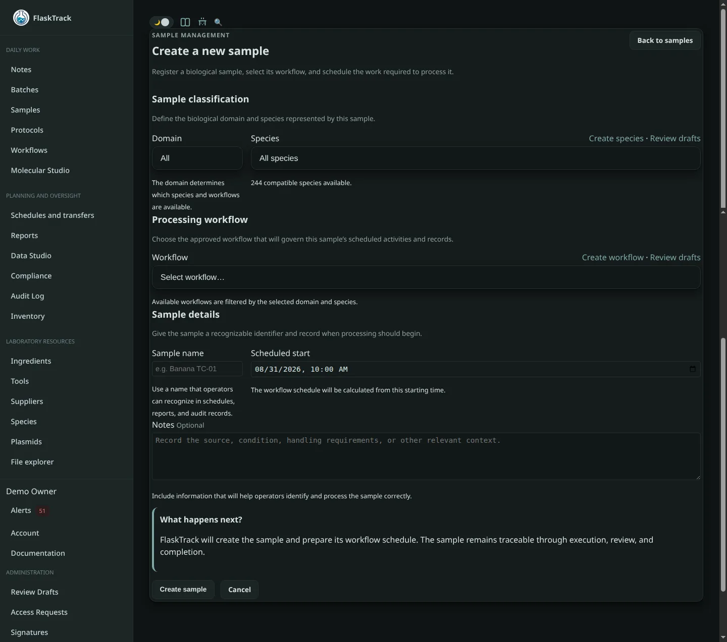 Sample detail page in FlaskTrack